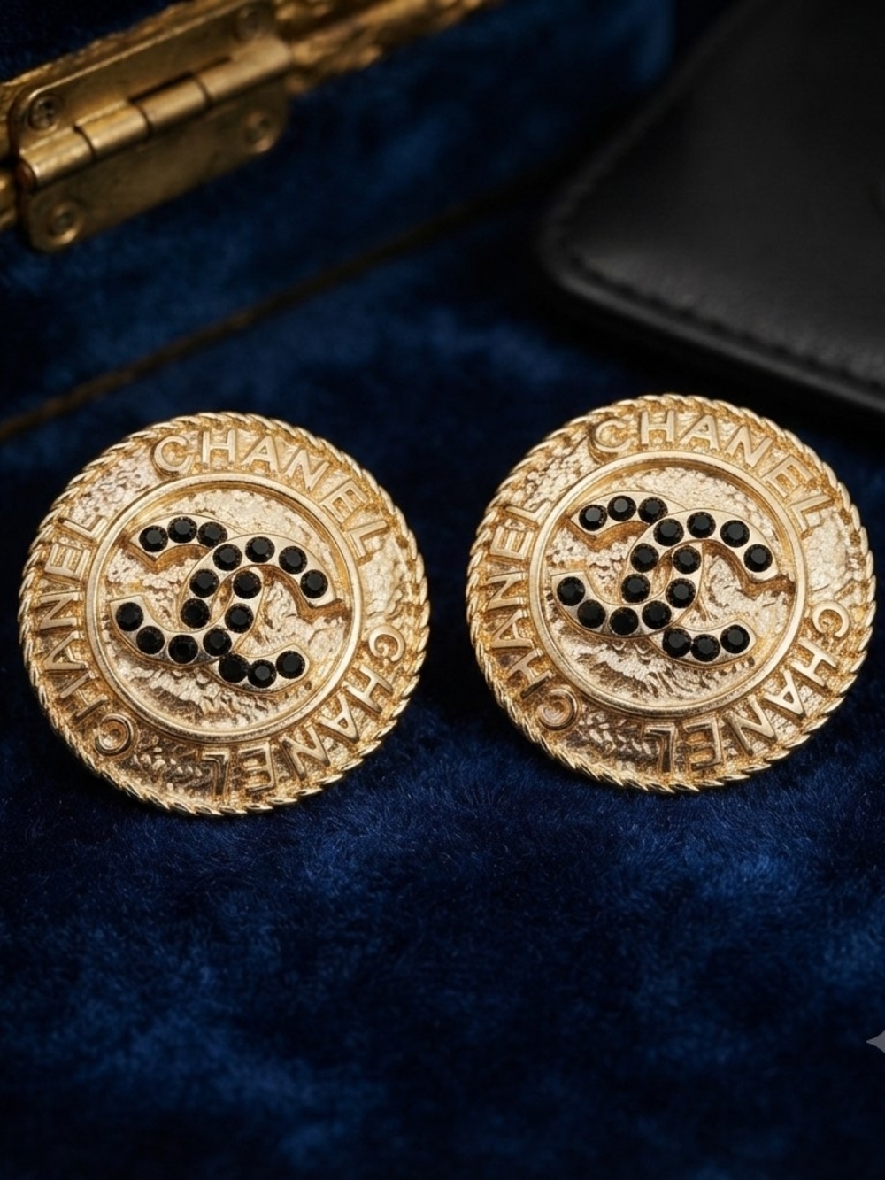 Modern Lux Gold-Tone Button Fashion CC  Earrings with Black Accents
